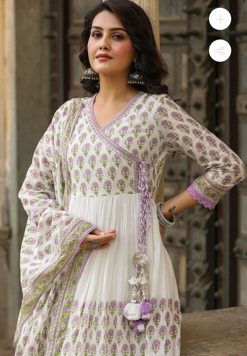 Pure malmal printed ghere wali Kurti paired with cotton pant and duppatta Lace and tassel detailing all over