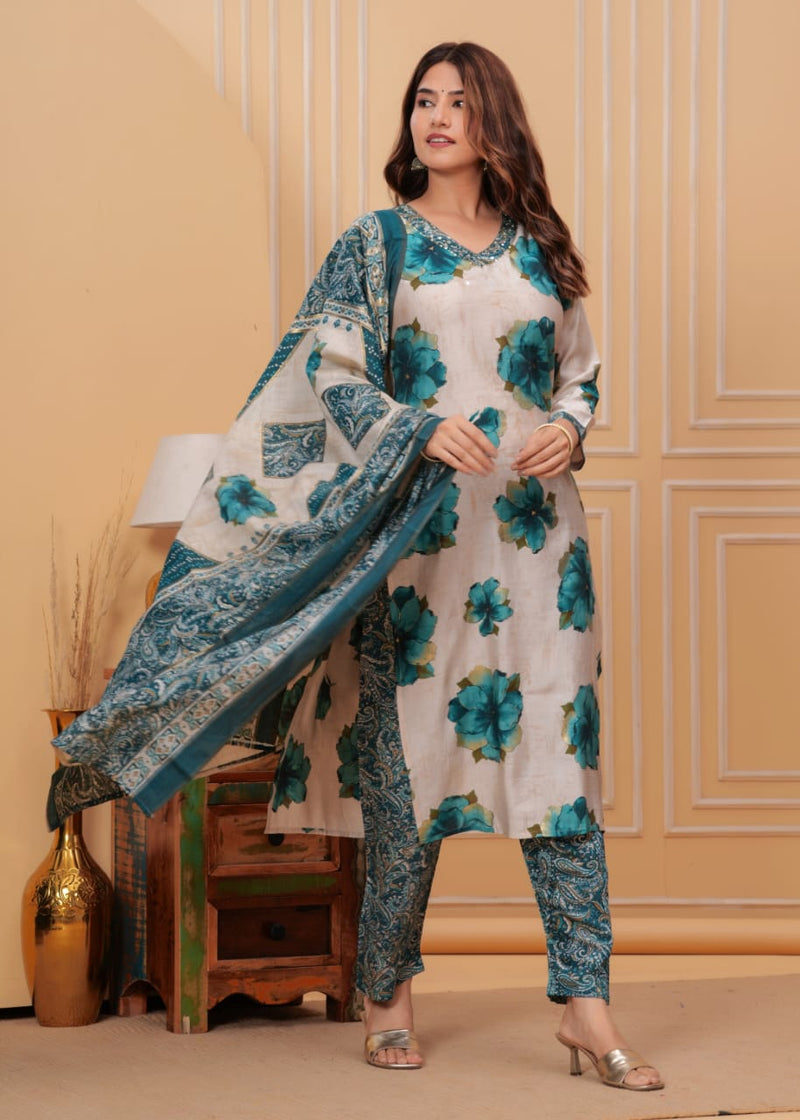 New launch Premium muslin dress with fancy dupatta sets ❤️❤️❤️❤️ Fabric _ premium muslin fabric with digital foil printed 💛💛💛💛 Kurti_ length 45 straight kurti 💚💚💚💚