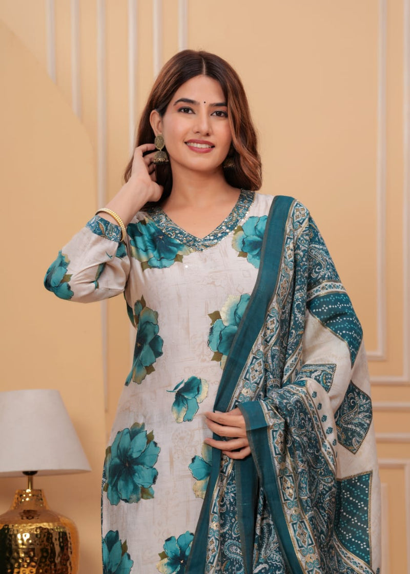 New launch Premium muslin dress with fancy dupatta sets ❤️❤️❤️❤️ Fabric _ premium muslin fabric with digital foil printed 💛💛💛💛 Kurti_ length 45 straight kurti 💚💚💚💚