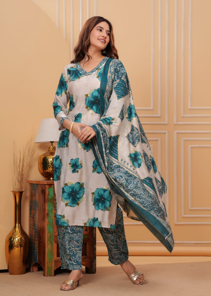 New launch Premium muslin dress with fancy dupatta sets ❤️❤️❤️❤️ Fabric _ premium muslin fabric with digital foil printed 💛💛💛💛 Kurti_ length 45 straight kurti 💚💚💚💚