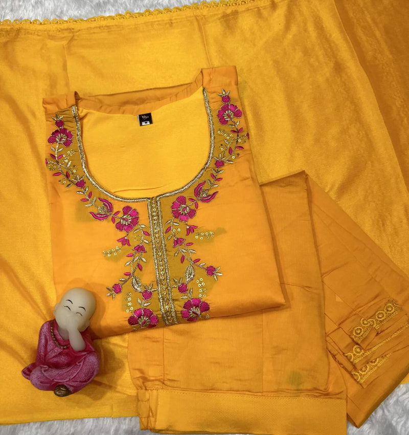 Featuring Beautiful Viscose Chanderi Suit Set Which Is Beautifully Decorated With Coding embroidery. It Is Paired With Matching Dupatta And Pant Detailing*