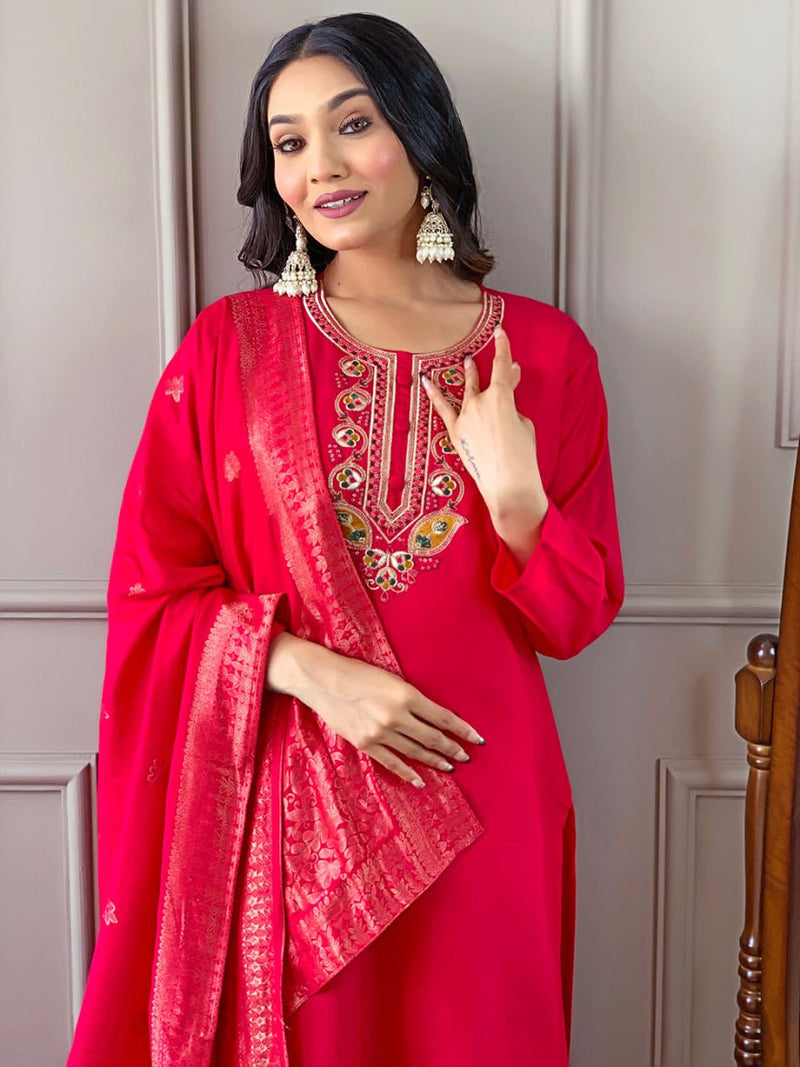 Featuring Beautiful Viscose Chanderi Suit Set Which Is Beautifully Decorated With Coding embroidery