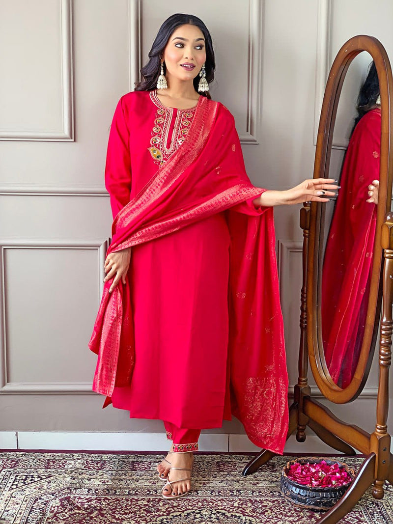 Featuring Beautiful Viscose Chanderi Suit Set Which Is Beautifully Decorated With Coding embroidery