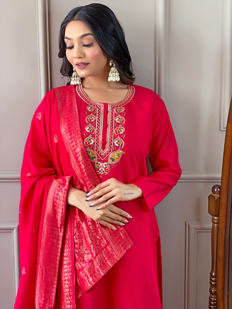 Featuring Beautiful Viscose Chanderi Suit Set Which Is Beautifully Decorated With Coding embroidery