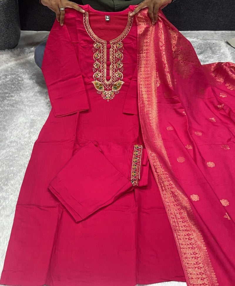 Featuring Beautiful Viscose Chanderi Suit Set Which Is Beautifully Decorated With Coding embroidery