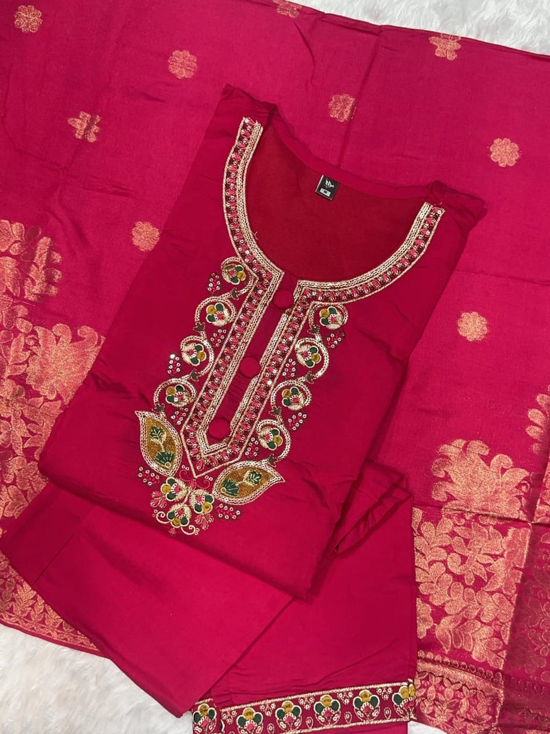 Featuring Beautiful Viscose Chanderi Suit Set Which Is Beautifully Decorated With Coding embroidery