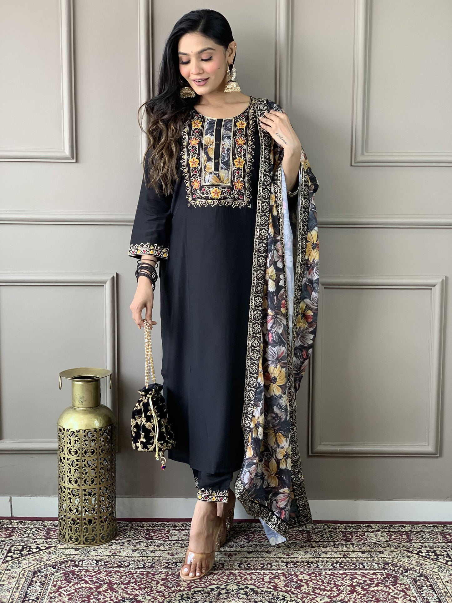 Featuring Beautiful Viscose Chanderi Suit Set Which Is Beautifully Decorated With Coding Embroidery Work. It Is Paired With Matching Dupatta And Pant(WARED276)