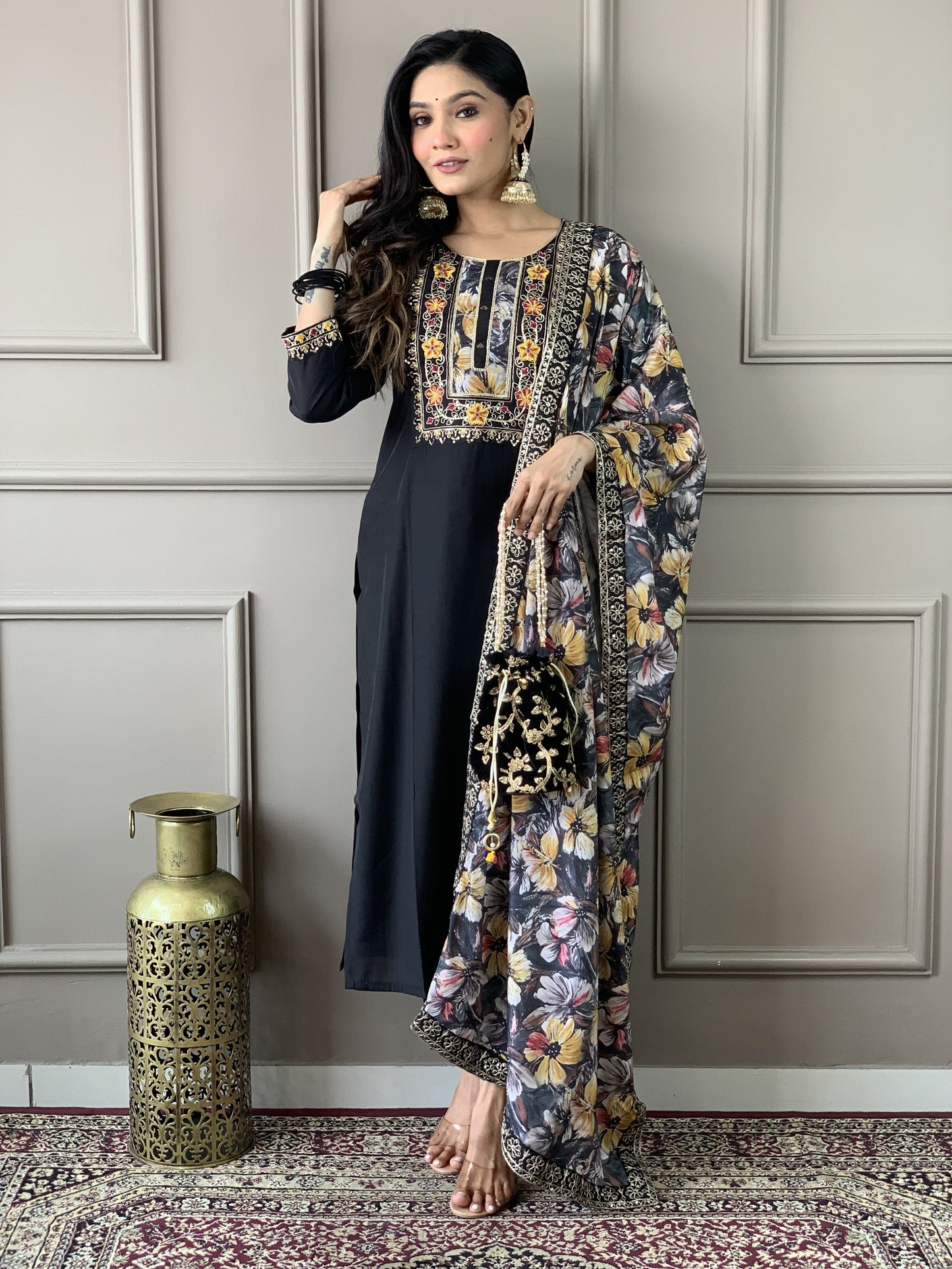 Featuring Beautiful Viscose Chanderi Suit Set Which Is Beautifully Decorated With Coding Embroidery Work. It Is Paired With Matching Dupatta And Pant(WARED276)