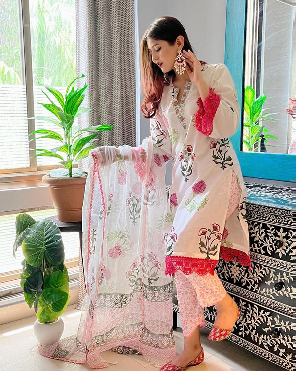 BEAUTIFUL cotton dress🔥🔥 🫣🫣 kurti+pant +duptta🫣🫣