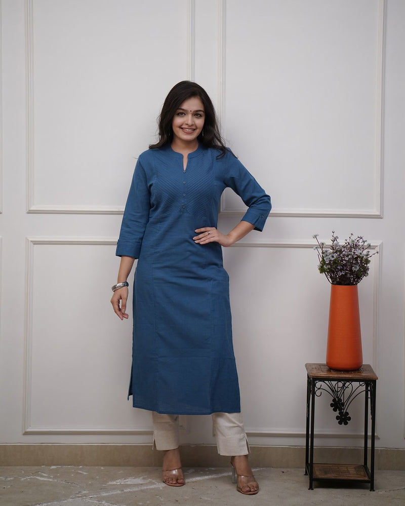 Upgrade your office wear wardrobe with this classy (teal blue, black ) kurti pant with ;pintex detailing for all day comfort and trendy look🌸🌸