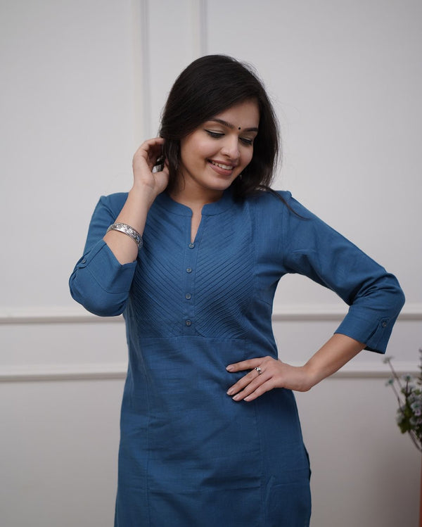 Upgrade your office wear wardrobe with this classy (teal blue, black ) kurti pant with ;pintex detailing for all day comfort and trendy look🌸🌸