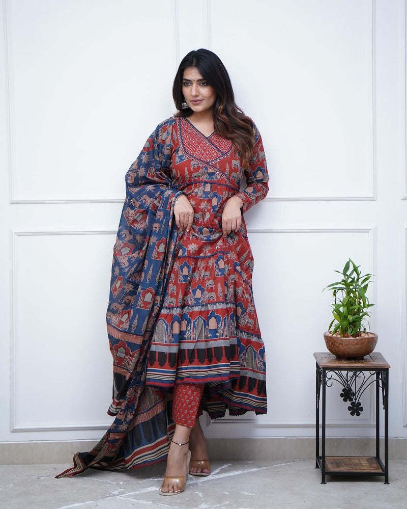 Launching Super Cool, Comfortable And Stylish Pure Cotton Suit Cum Gown Set Which Is Beautifully Decorated With Intricate Hand Work, Jari Work And Lace Detailing In Neck (Copy)