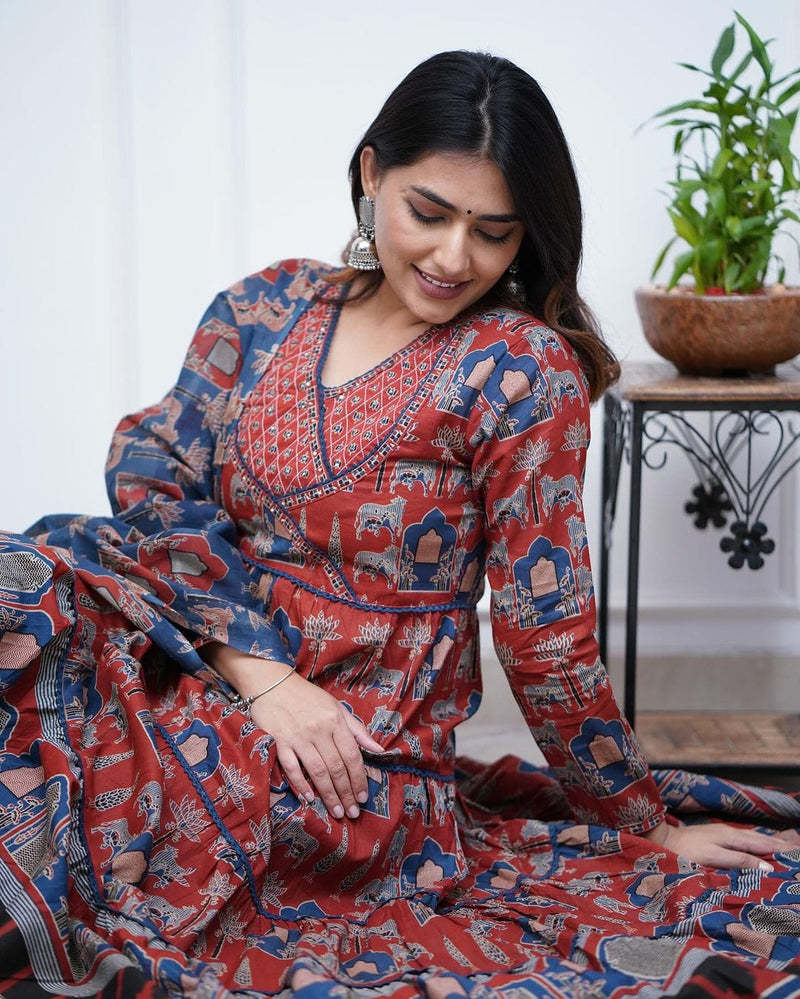 Launching Super Cool, Comfortable And Stylish Pure Cotton Suit Cum Gown Set Which Is Beautifully Decorated With Intricate Hand Work, Jari Work And Lace Detailing In Neck (Copy)