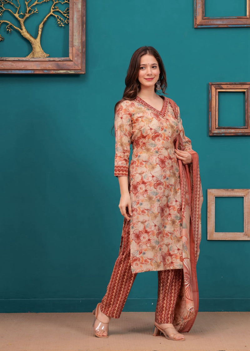 Pure fine Muslin fabric Kurti with comfy Pant with Digital Print dupatta🌹