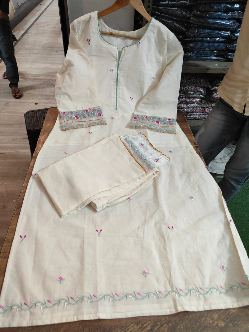 A traditional yet Stylish Kurta with colour full threadwork hand embroidery.