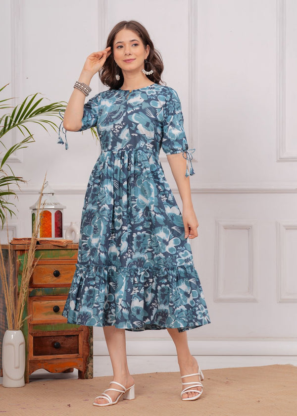 Summer special Cotton 60*60 Anarkali printed dress with Puff sleeves