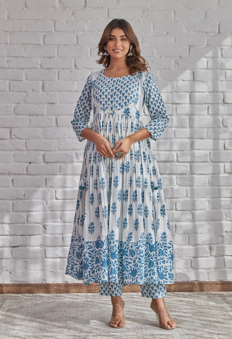 Hand Block Printed Anarkali Set – a perfect blend of grace and style.