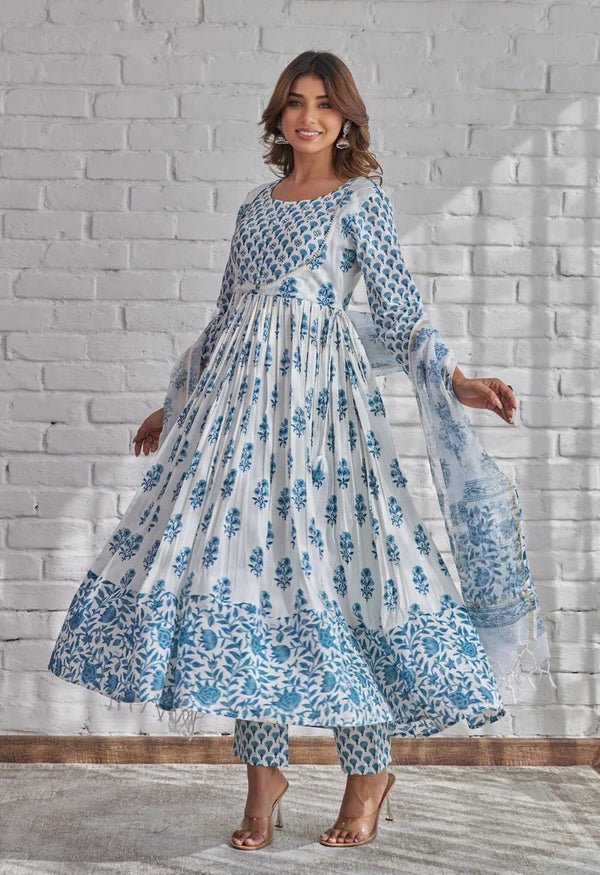 Hand Block Printed Anarkali Set – a perfect blend of grace and style.