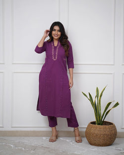 Pure cotton pleated pattern kurta with heavy embroided panels and sequence work..