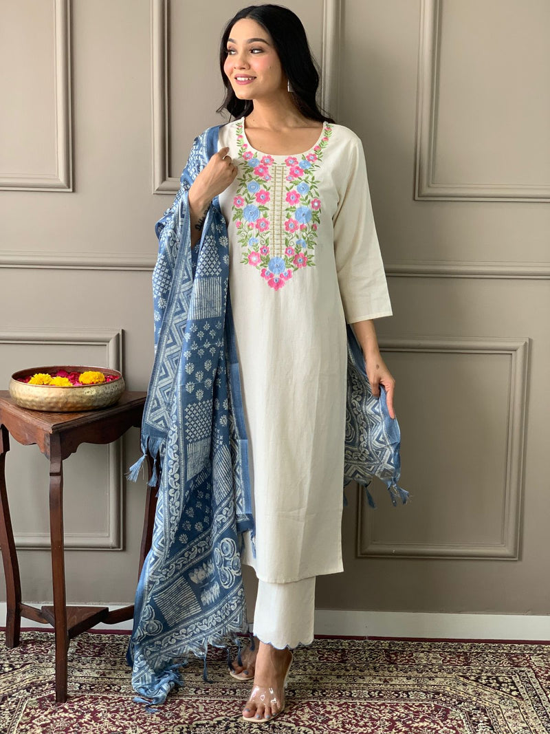 Ourfloral dupata with all over kurta embroidered nd beautiful embroidery workwork cotton kurta paired with standard