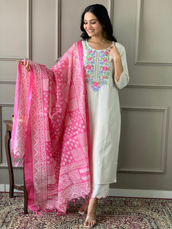 Ourfloral dupata with all over kurta embroidered nd beautiful embroidery workwork cotton kurta paired with standard