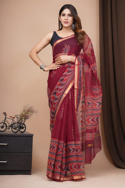 Exclusive hand Block Printed Kota Doria Saree (SWSRKO35)