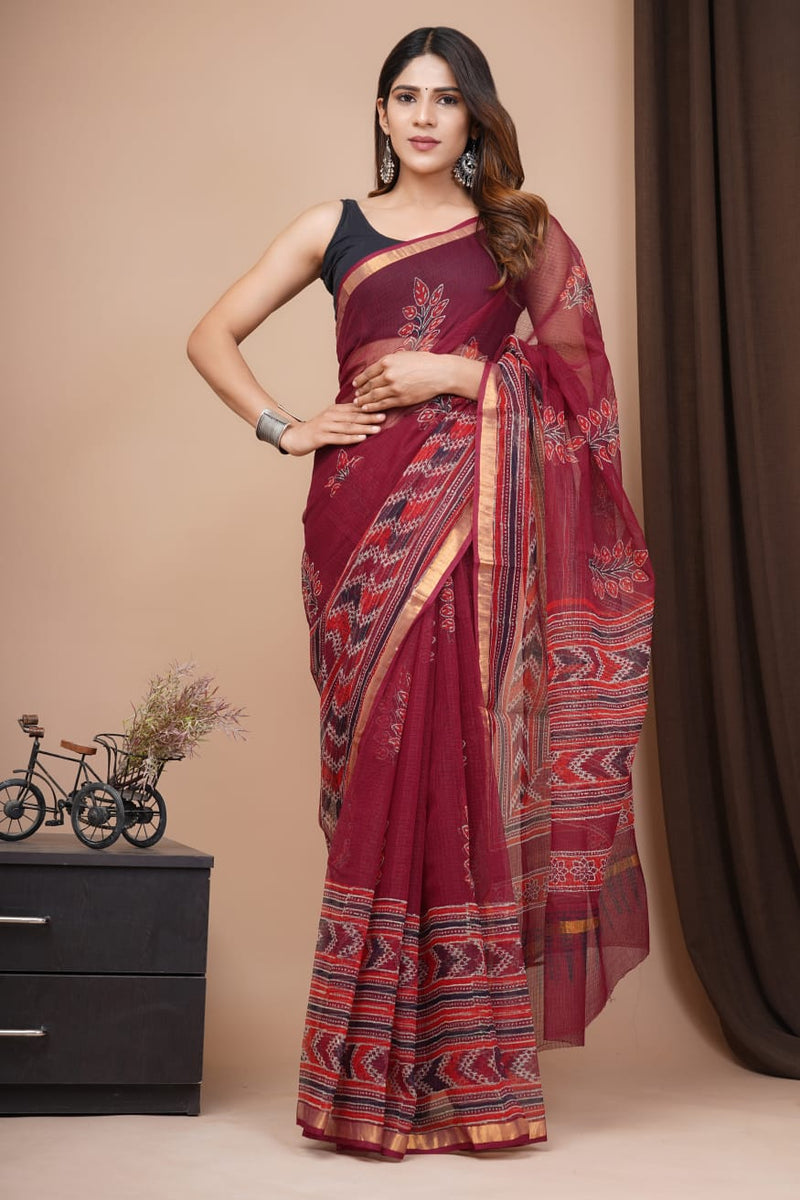 Exclusive hand Block Printed Kota Doria Saree (SWSRKO35)