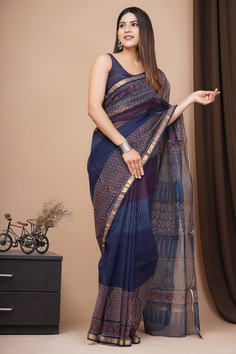 Exclusive hand Block Printed Kota Doria Saree (SWSRKO35)