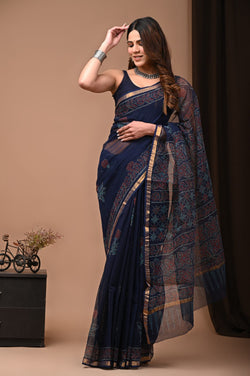 Exclusive hand Block Printed Kota Doria Saree (SWSRKO35)