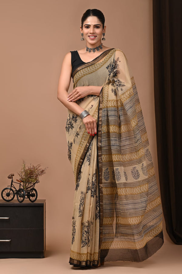 Exclusive hand Block Printed Kota Doria Saree (SWSRKO34)