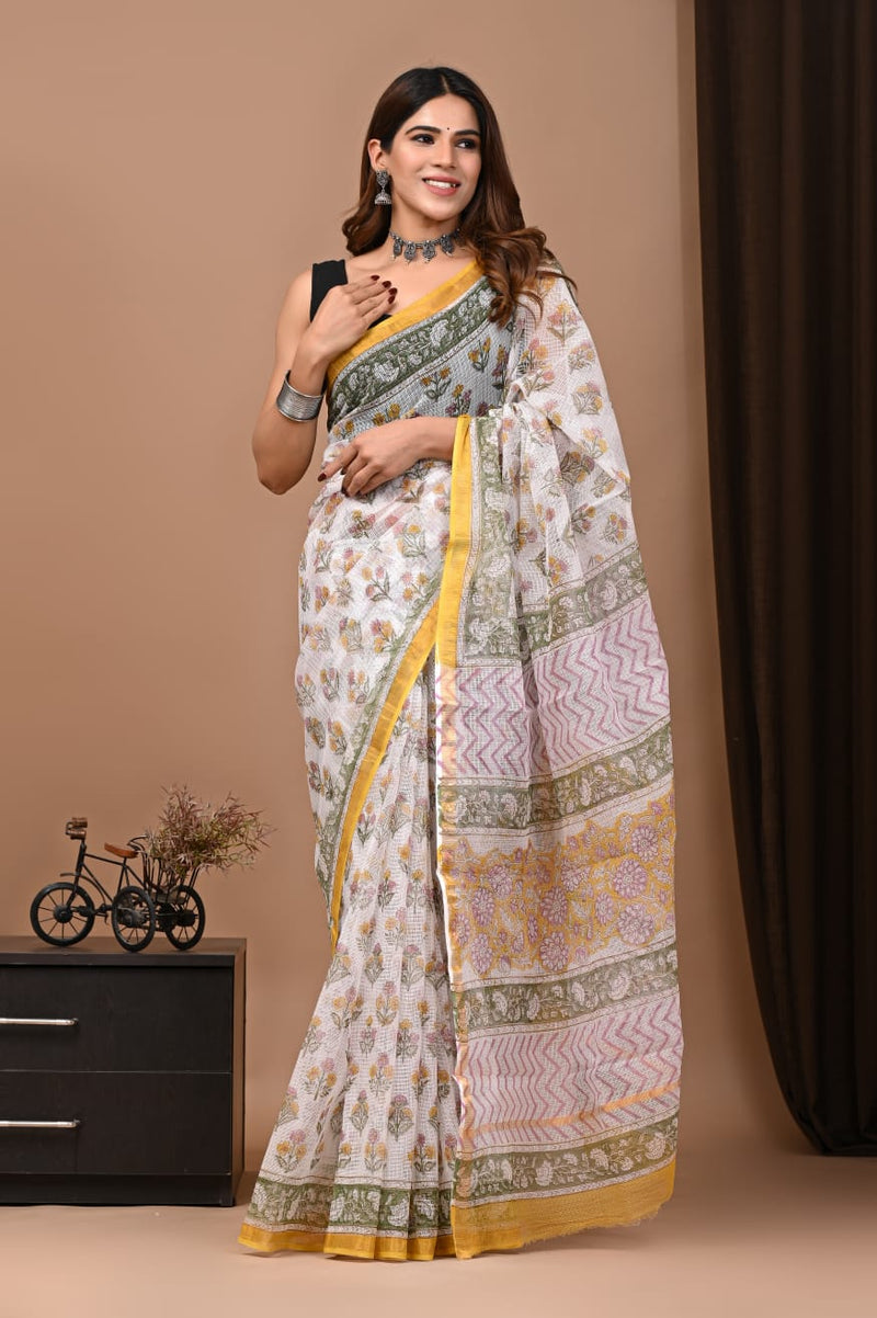 Exclusive hand Block Printed Kota Doria Saree (SWSRKO30)