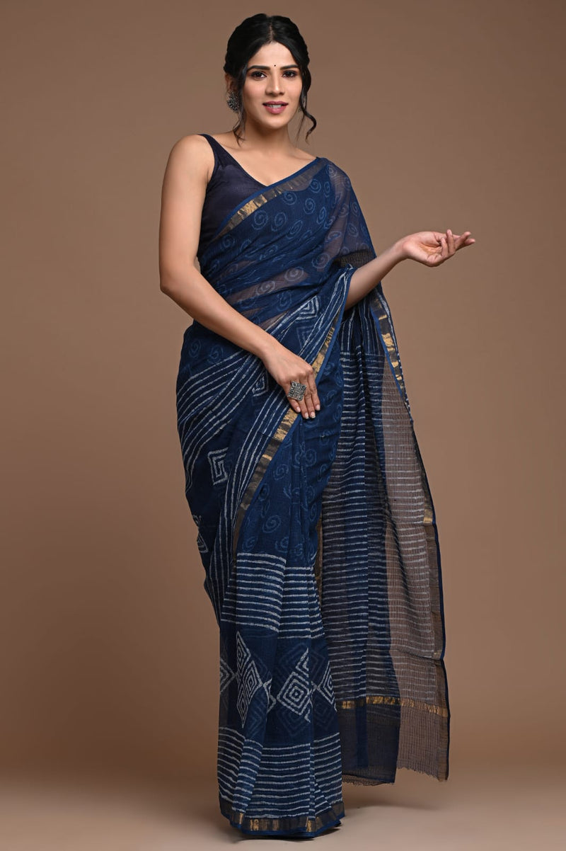 Exclusive hand Block Printed Kota Doria Saree (SWSRKO33)