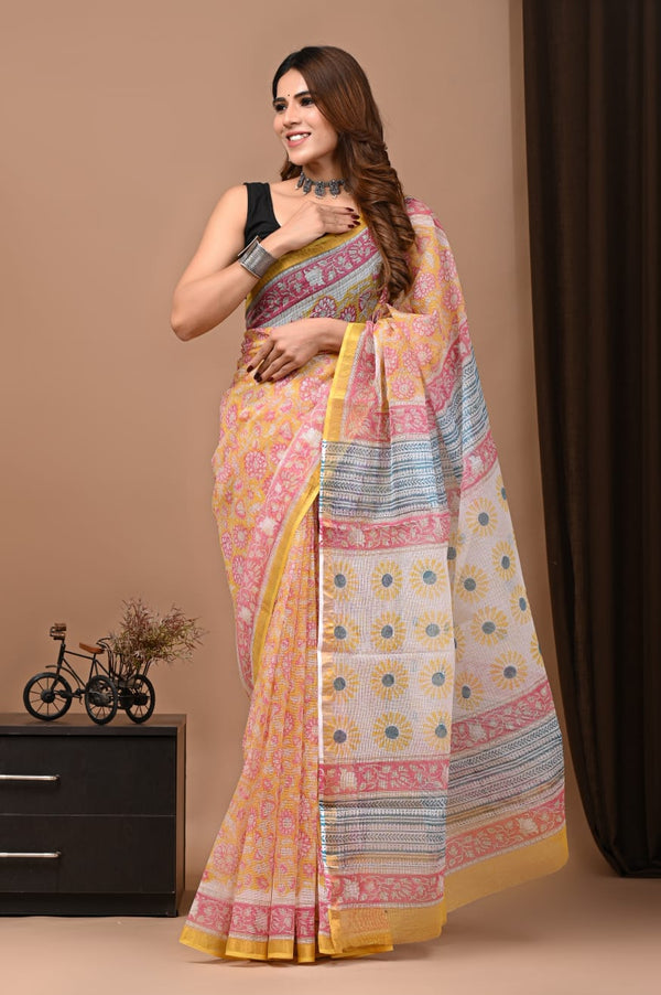 Exclusive hand Block Printed Kota Doria Saree (SWSRKO28)