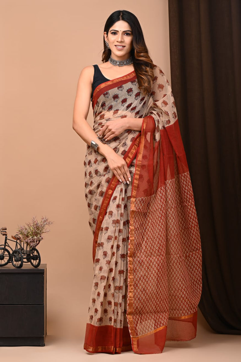 Exclusive hand Block Printed Kota Doria Saree (SWSRKO29)