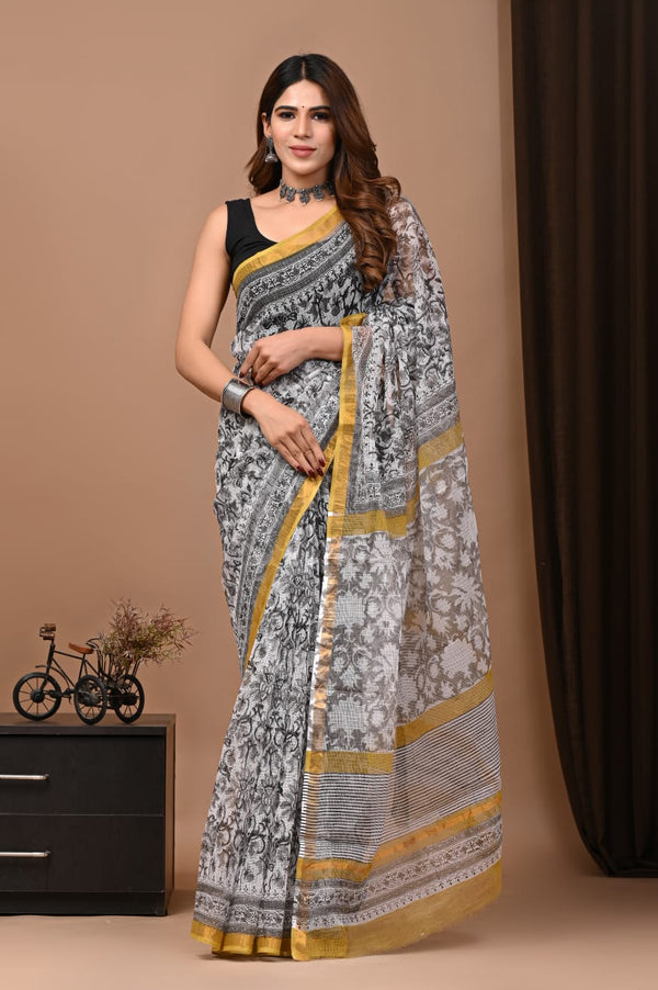 Exclusive hand Block Printed Kota Doria Saree (SWSRKO25)