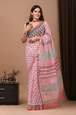 Exclusive hand Block Printed Kota Doria Saree (SWSRKO23)