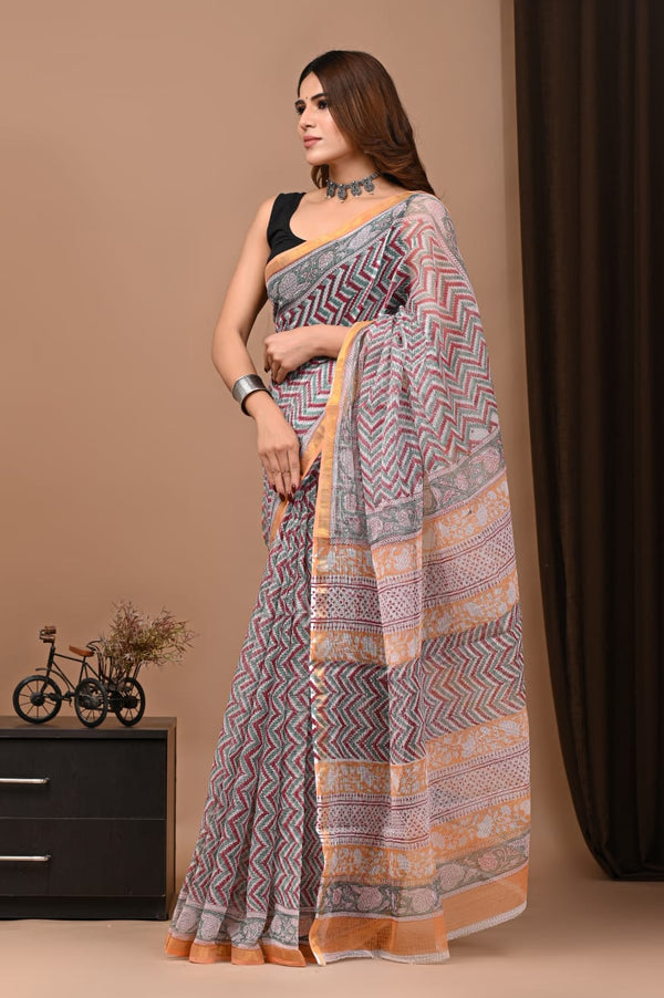 Exclusive hand Block Printed Kota Doria Saree (SWSRKO22)