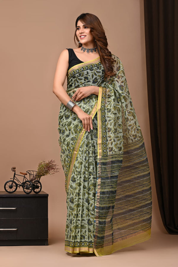 Exclusive hand Block Printed Kota Doria Saree (SWSRKO19)