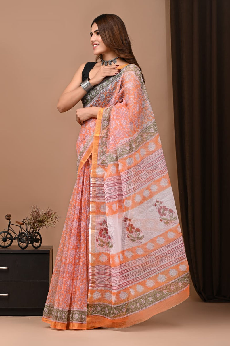 Exclusive hand Block Printed Kota Doria Saree (SWSRKO21)