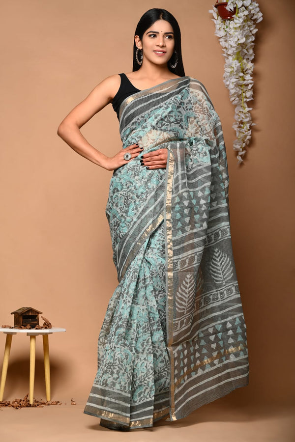 Exclusive hand Block Printed Kota Doria Saree (SWSRKO15)