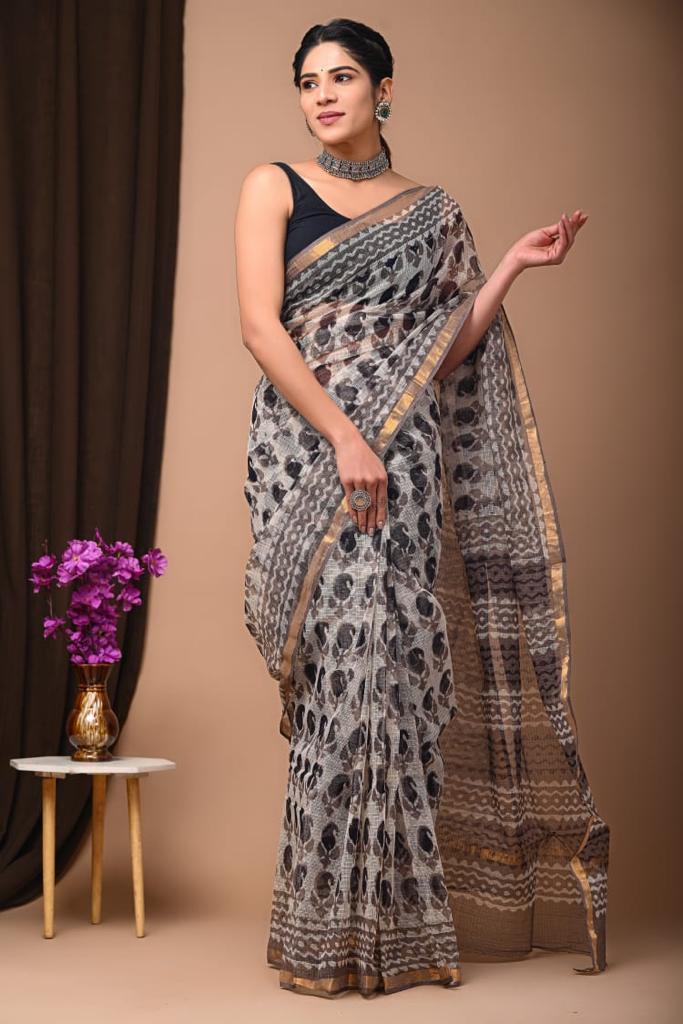 Exclusive hand Block Printed Kota Doria Saree (SWSRKO17)