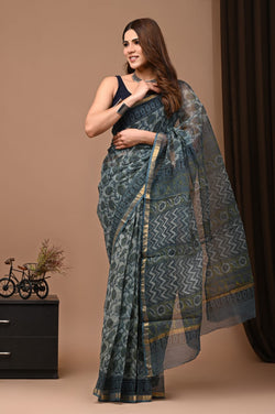 Exclusive hand Block Printed Kota Doria Saree (SWSRKO14)