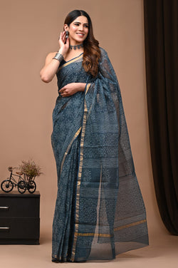 Exclusive hand Block Printed Kota Doria Saree (SWSRKO12)