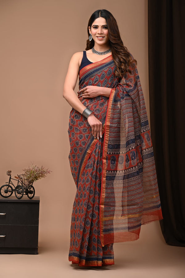 Exclusive hand Block Printed Kota Doria Saree (SWSRKO11)