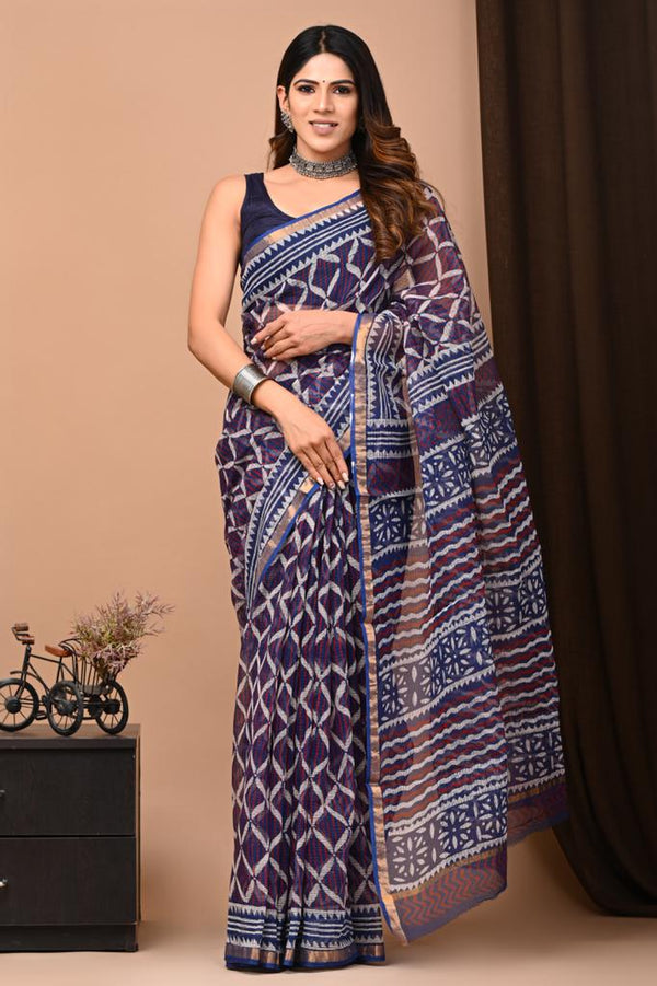 Exclusive hand Block Printed Kota Doria Saree (SWSRKO07)