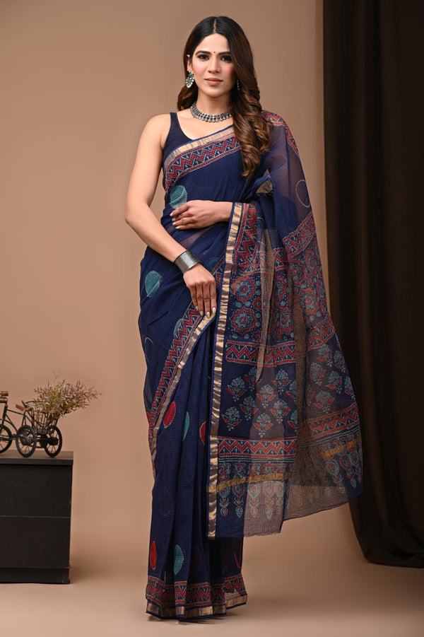 Exclusive hand Block Printed Kota Doria Saree (SWSRKO10)