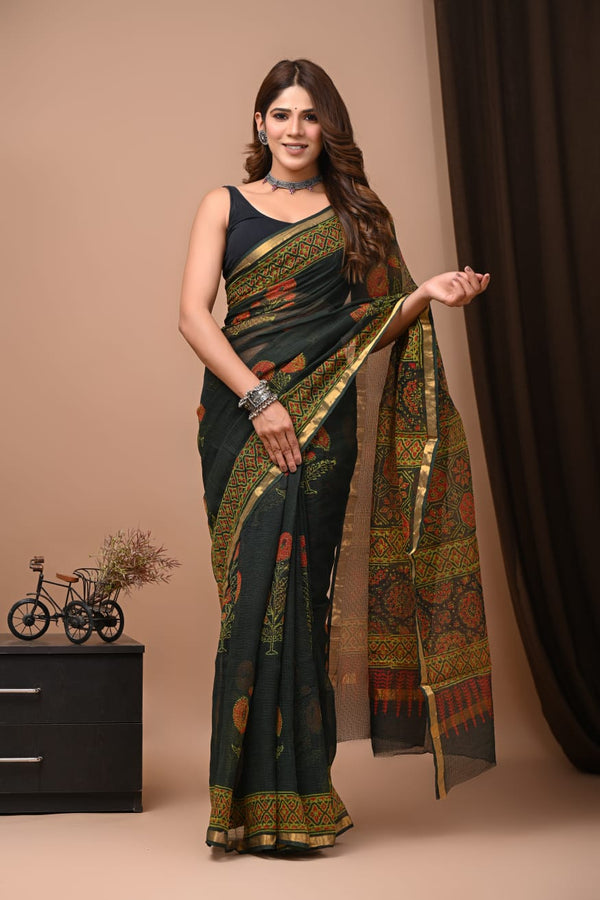 Exclusive hand Block Printed Kota Doria Saree (SWSRKO05)