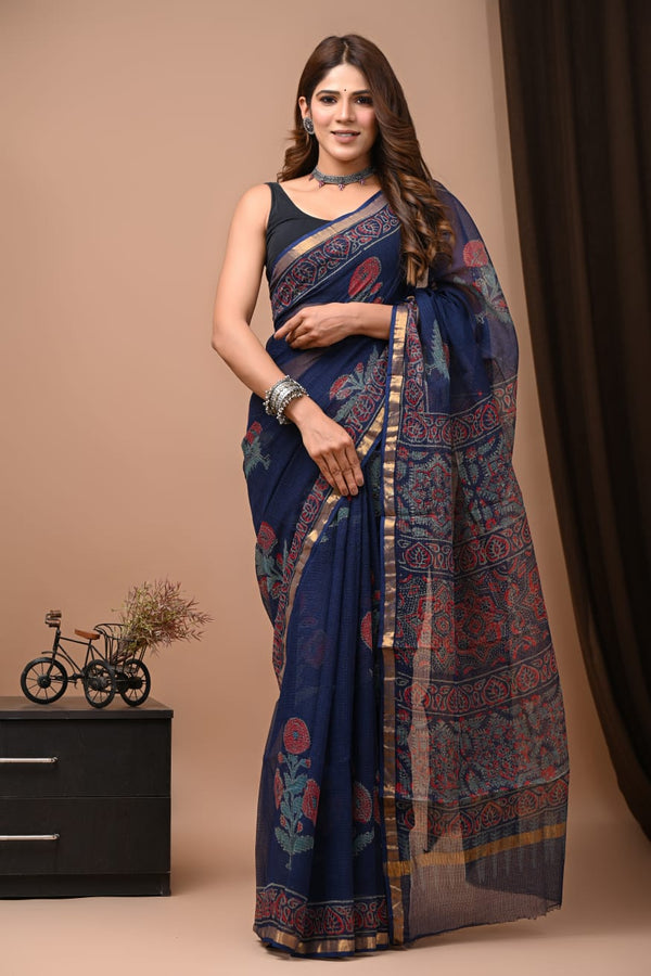 Exclusive hand Block Printed Kota Doria Saree (SWSRKO04)