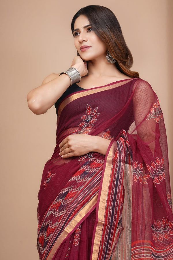 Exclusive hand Block Printed Kota Doria Saree (SWSRKO02)