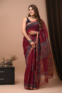 Exclusive hand Block Printed Kota Doria Saree (SWSRKO03)